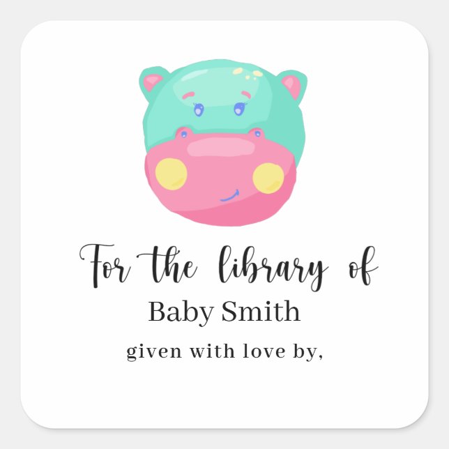 Hippopotamus - Baby Shower Library Square Sticker (Front)