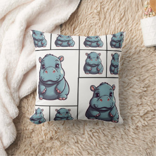Hippopotamus Blue Print Cushion