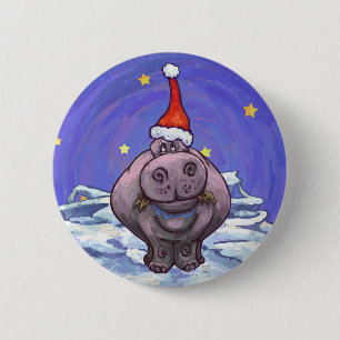 Hippopotamus Christmas 6 Cm Round Badge