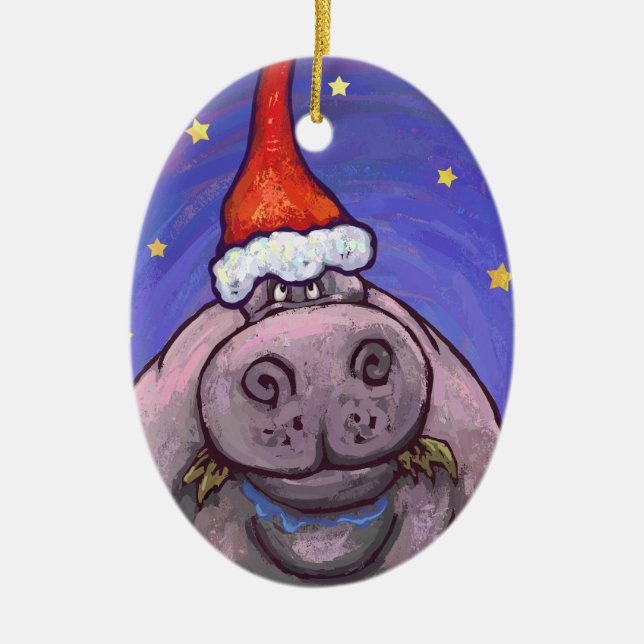 Hippopotamus Christmas Ceramic Tree Decoration (Front)