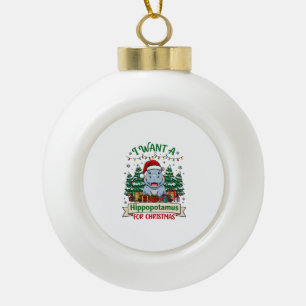 Hippopotamus Christmas Hippo Santa Hat Trees Prese Ceramic Ball Christmas Ornament