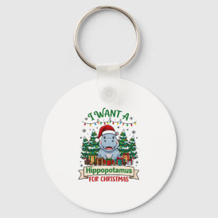 Hippopotamus Christmas Hippo Santa Hat Trees Prese Key Ring