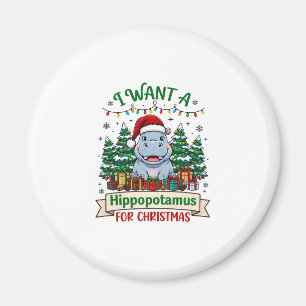 Hippopotamus Christmas Hippo Santa Hat Trees Prese Magnet