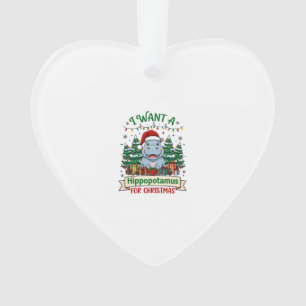 Hippopotamus Christmas Hippo Santa Hat Trees Prese Ornament