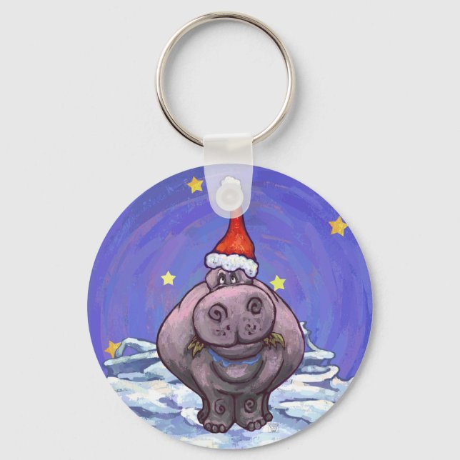 Hippopotamus Christmas Key Ring (Front)