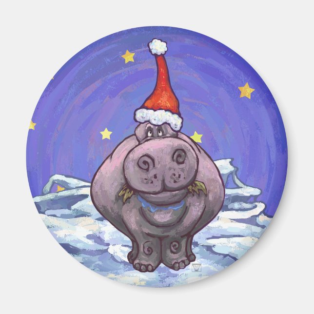 Hippopotamus Christmas Magnet (Front)