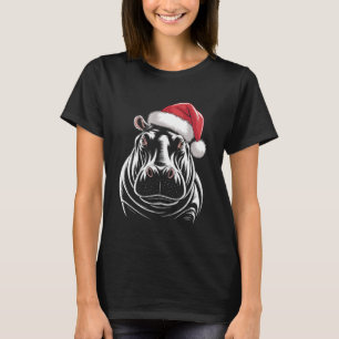 Hippopotamus Christmas Santa Hat Pajama Funny Hipp T-Shirt