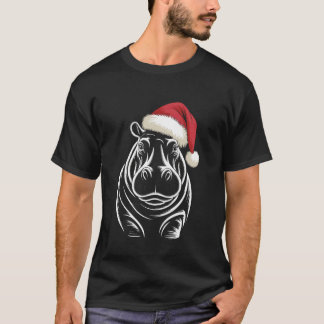 Hippopotamus Christmas Santa Hat Pajama Funny Hipp T-Shirt