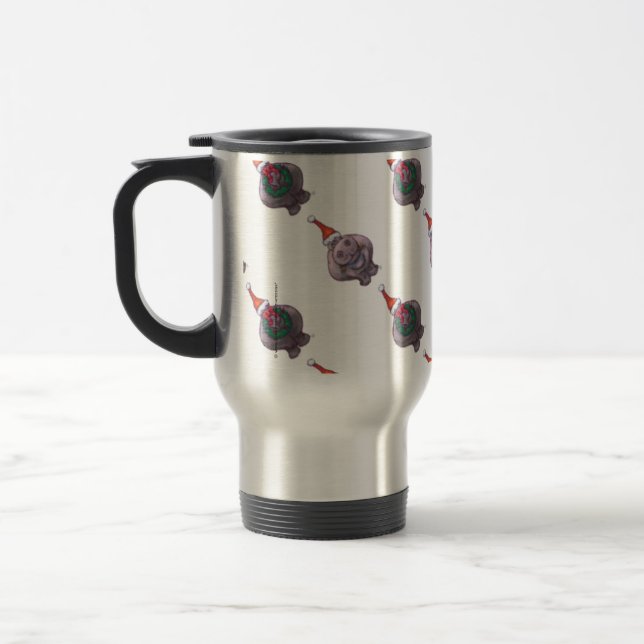 Hippopotamus Christmas Travel Mug (Left)