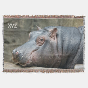 Hippopotamus custom monogram throw blanket