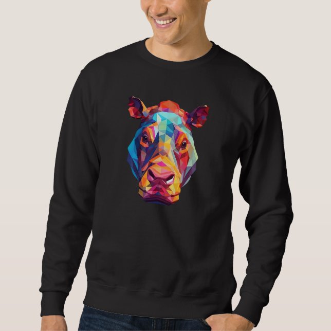 Hippopotamus Cute Hippo Geometric Zoo Animal 1 Sweatshirt (Front)