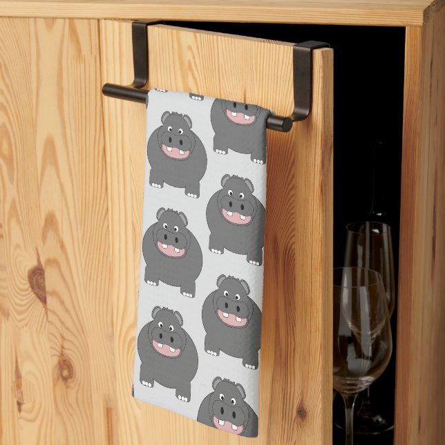 Hippopotamus Design Any Colour Background Tea Towel (Thirds Fold)
