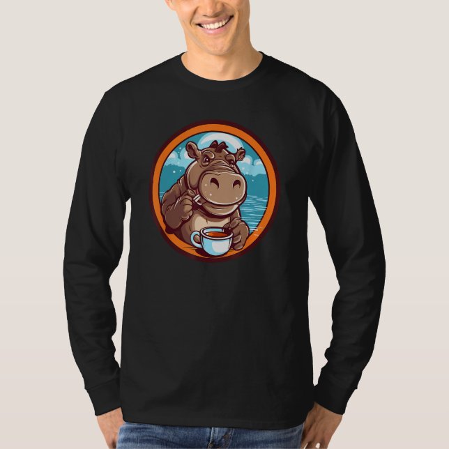 Hippopotamus Drinking Coffee Cute Hippo Wildlife 1 T-Shirt (Front)