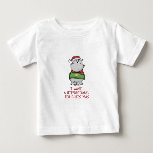 Hippopotamus for Christmas - Cute Hippo Design Baby T-Shirt (Front)