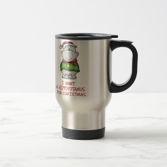 Hippopotamus for Christmas - Cute Hippo Design Travel Mug (Right)
