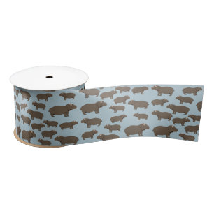Hippopotamus Hippo Pattern  Satin Ribbon