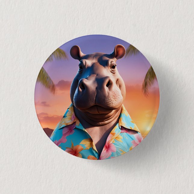 Hippopotamus Holiday 3 Cm Round Badge (Front)