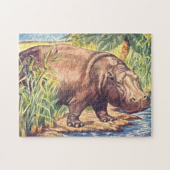 Hippopotamus Illustration Vintage Childrens Book Jigsaw Puzzle (Horizontal)
