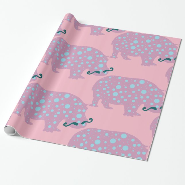 Hippopotamus moustache Glossy Wrapping Paper (Unrolled)