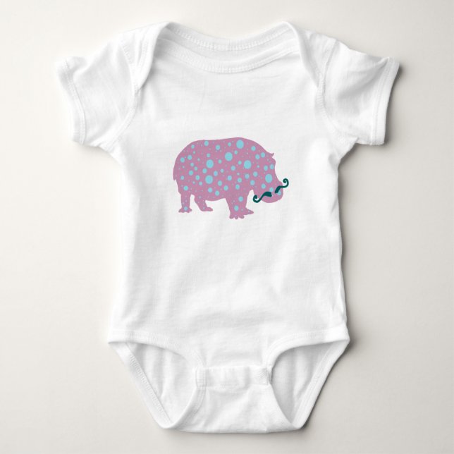 Hippopotamus mustache Baby Jersey Bodysuit, White Baby Bodysuit (Front)