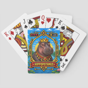 Hippopotamus Retro 8-Bit Pixel Art Playing Cards