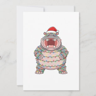 Hippopotamus Santa Hat Christmas Lights Funny Thank You Card