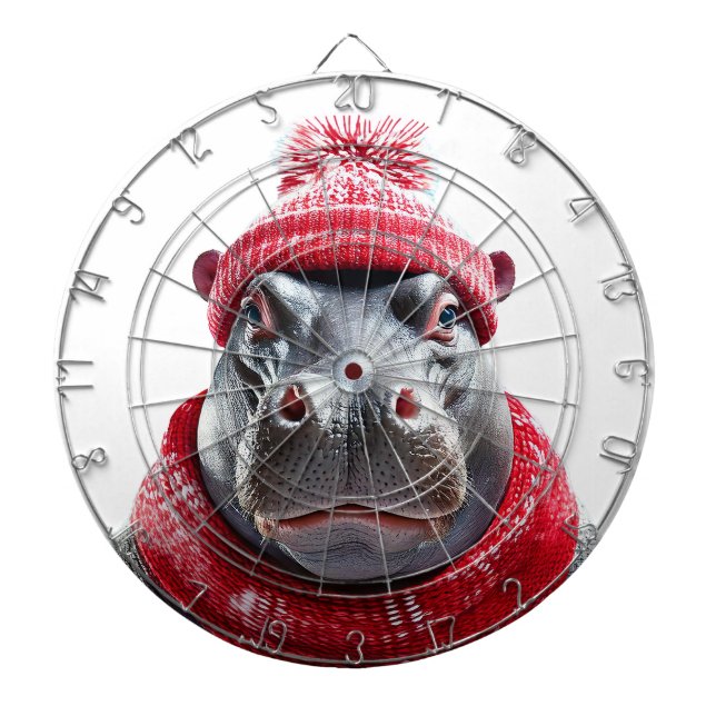 Hippopotamus Scarf and Beany  Dartboard (Front)