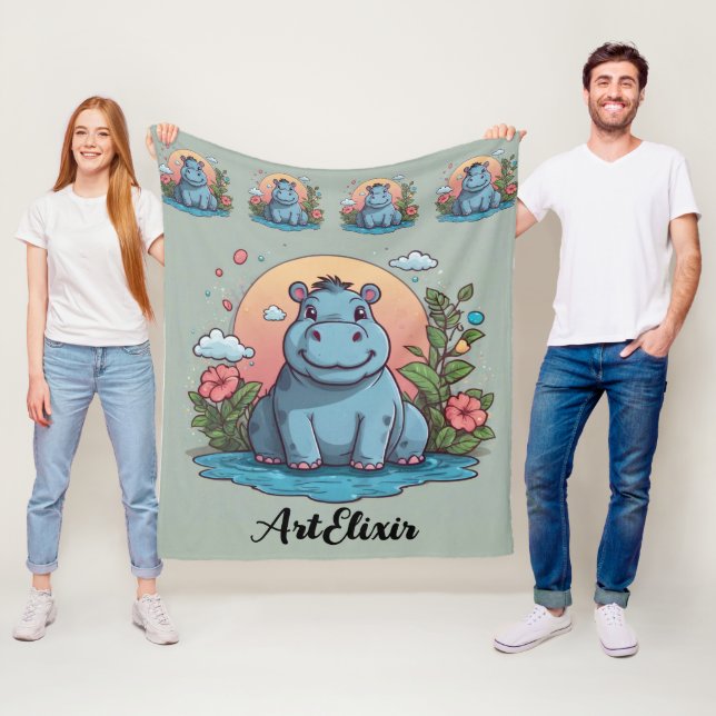 Hippopotamus Scenic Print  Fleece Blanket (In Situ)