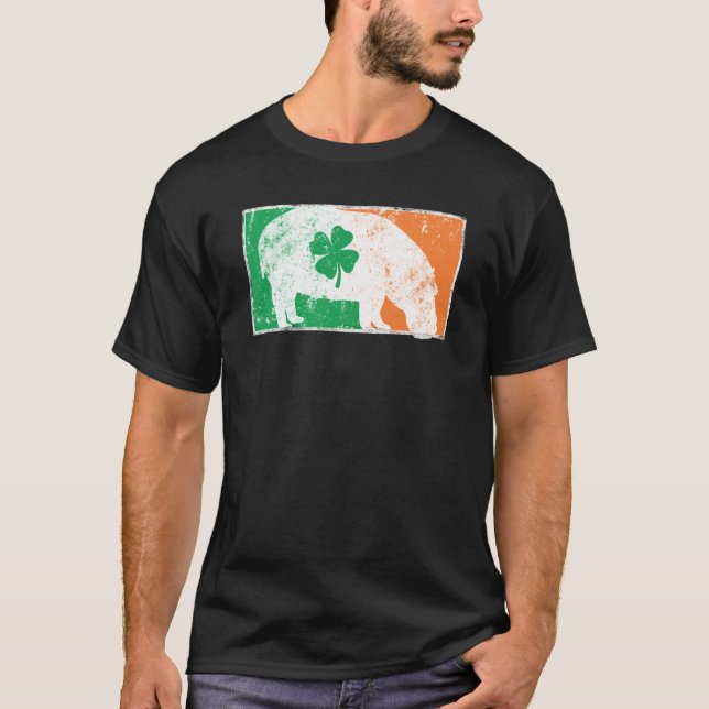 Hippopotamus St Patrick's Day Irish Flag C Distres T-Shirt (Front)