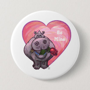 Hippopotamus Valentine's Day 7.5 Cm Round Badge