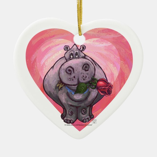 Hippopotamus Valentine's Day Ceramic Tree Decoration (Front)