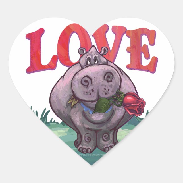 Hippopotamus Valentine's Day Heart Sticker (Front)