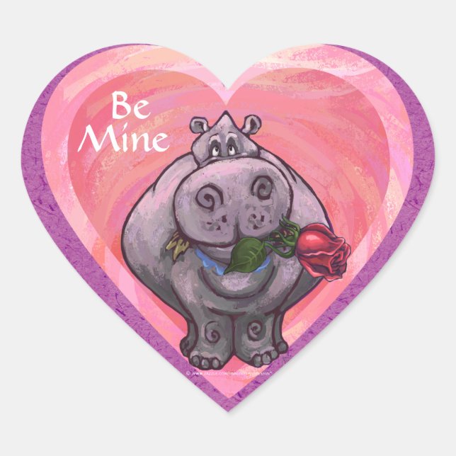 Hippopotamus Valentine's Day Heart Sticker (Front)