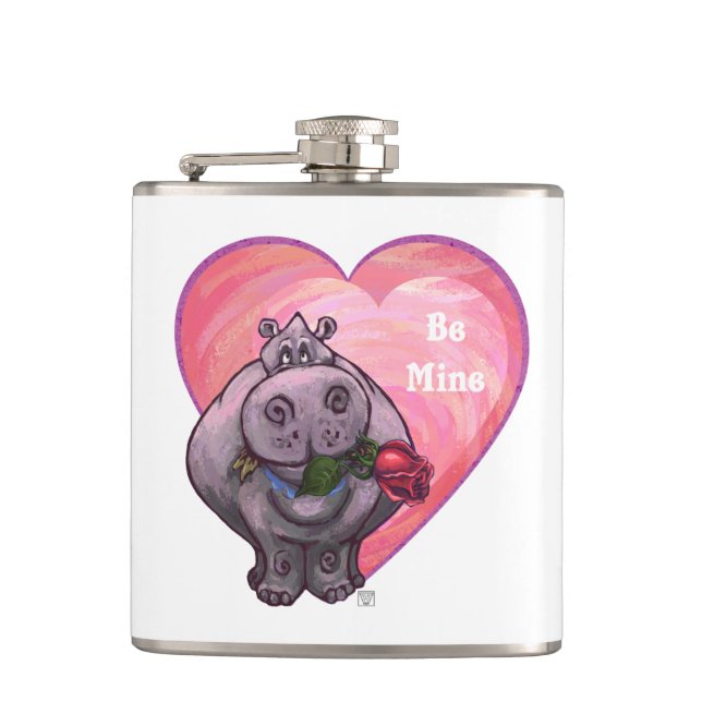 Hippopotamus Valentine's Day Hip Flask (Front)