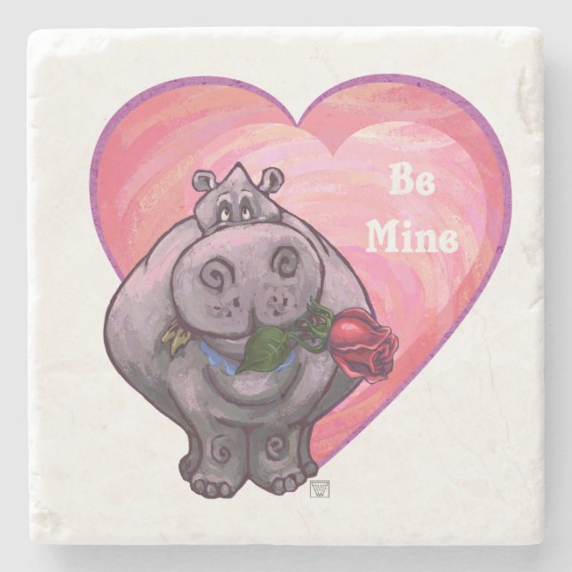 Hippopotamus Valentine's Day Stone Coaster (Front)