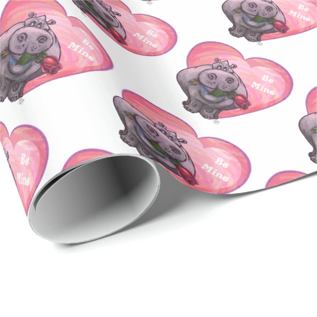 Hippopotamus Valentine's Day Wrapping Paper (Roll Corner)