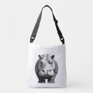 Hippopotamus Vector Graphic Art Portrait Animal Crossbody Bag