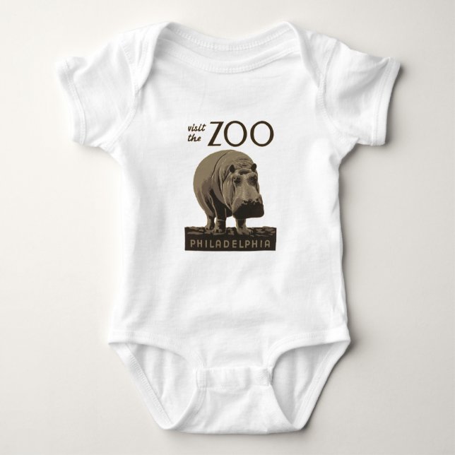 Hippopotamus vintage hippo zoo poster wpa  baby bodysuit (Front)