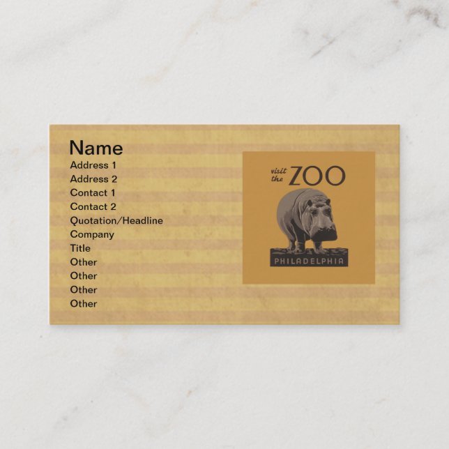 Hippopotamus vintage hippo zoo poster wpa  business card (Front)