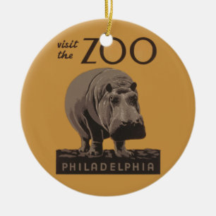 Hippopotamus vintage hippo zoo poster wpa  ceramic tree decoration