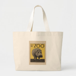 Hippopotamus vintage hippo zoo poster wpa large tote bag