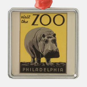 Hippopotamus vintage hippo zoo poster wpa  metal tree decoration