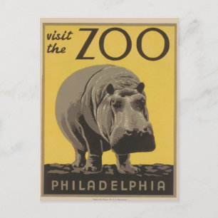Hippopotamus vintage hippo zoo poster wpa postcard