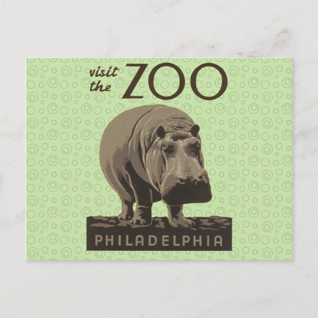 Hippopotamus vintage hippo zoo poster wpa  postcard (Front)