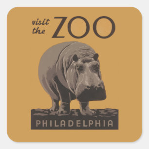 Hippopotamus vintage hippo zoo poster wpa square sticker