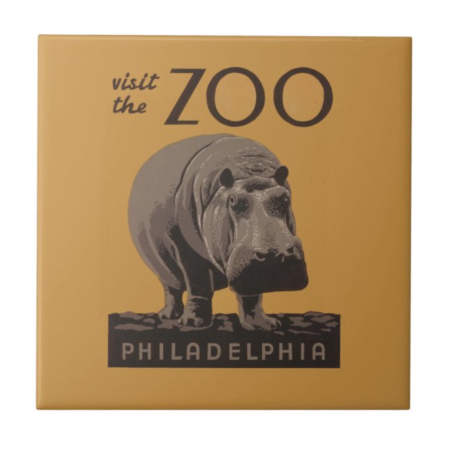 Hippopotamus vintage hippo zoo poster wpa  tile (Front)