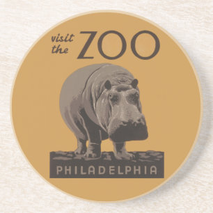 Hippopotamus Vintage WPA Zoo Poster Hippo Art Coaster