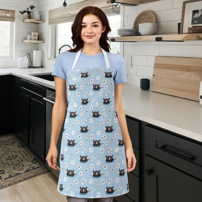 Hippopotamus White Lotus Blue Apron (Creator Uploaded)