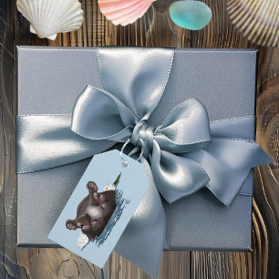 Hippopotamus White Lotus Blue Gift Tags