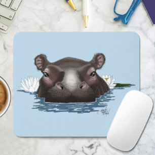 Hippopotamus White Lotus Blue Mouse Pad